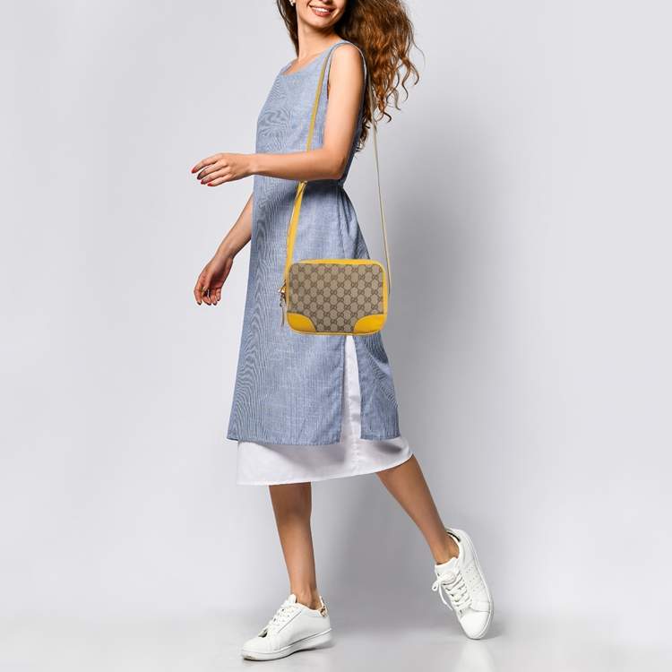 Pre Owned Gucci Yellow/Beige GG Canvas and Leather Bree Crossbody Bag