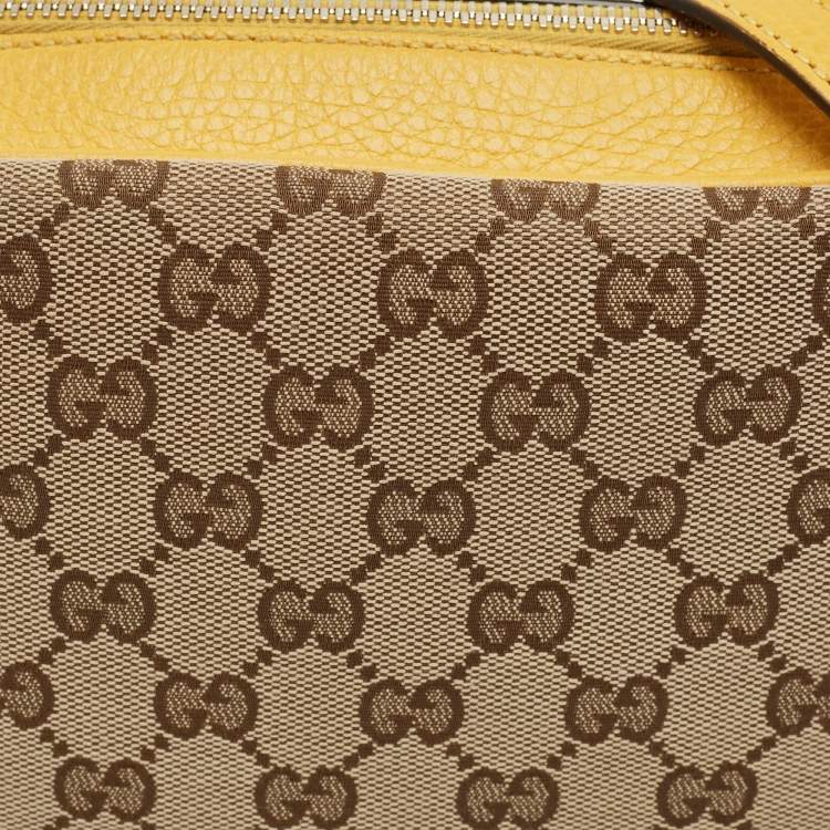 Pre Owned Gucci Yellow/Beige GG Canvas and Leather Bree Crossbody Bag