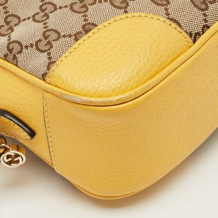 Pre Owned Gucci Yellow/Beige GG Canvas and Leather Bree Crossbody Bag