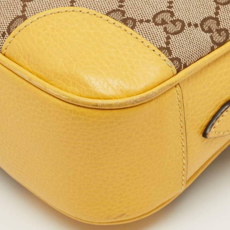 Pre Owned Gucci Yellow/Beige GG Canvas and Leather Bree Crossbody Bag
