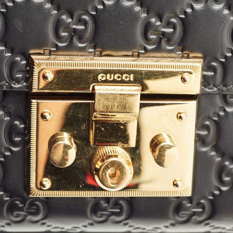 Pre Owned Gucci Black Guccissima Leather Small Padlock Shoulder Bag