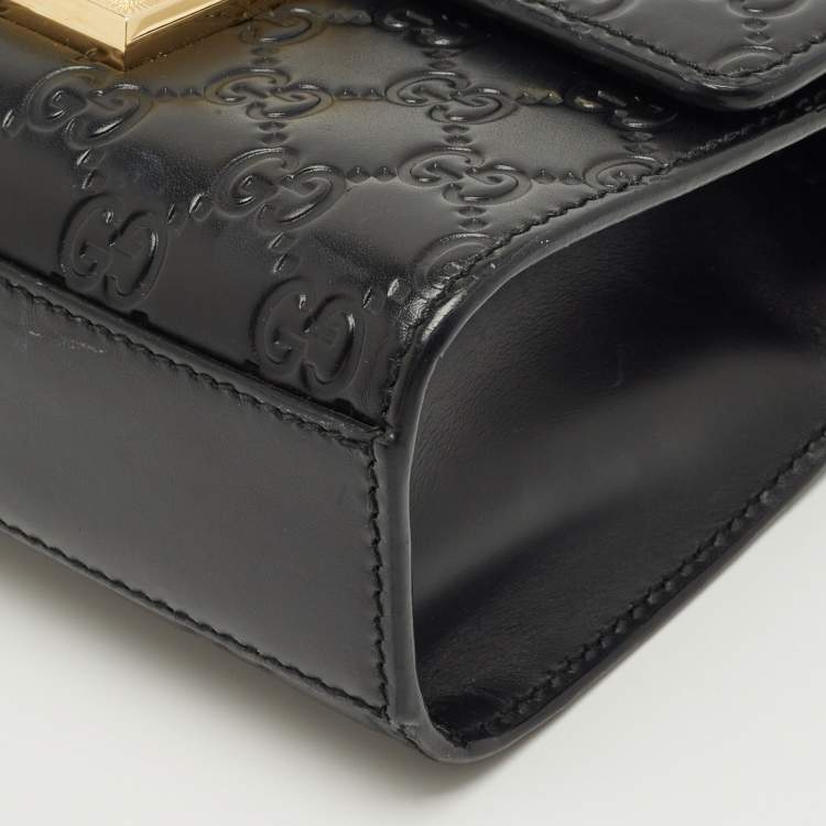 Pre Owned Gucci Black Guccissima Leather Small Padlock Shoulder Bag