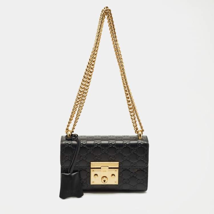Pre Owned Gucci Black Guccissima Leather Small Padlock Shoulder Bag