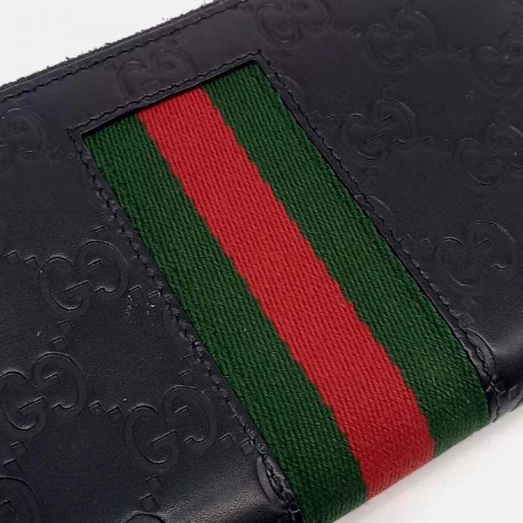 Pre Owned Gucci Black Leather Cimaline Web Long Wallet