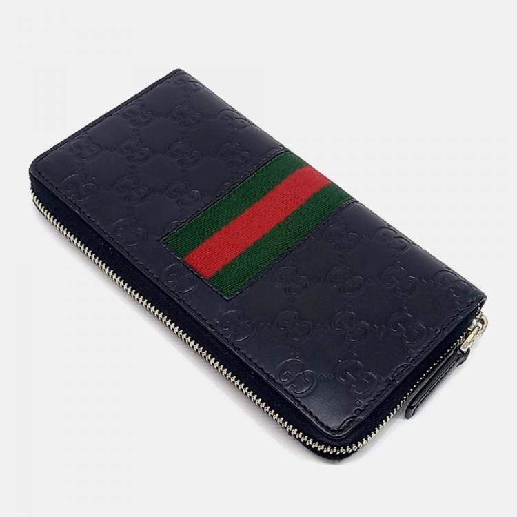 Pre Owned Gucci Black Leather Cimaline Web Long Wallet