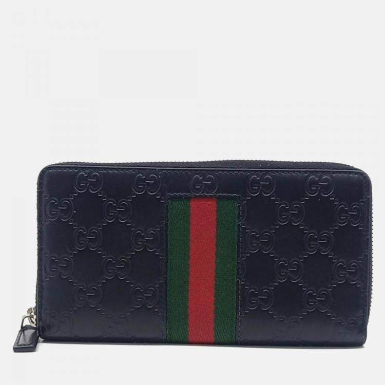 Pre Owned Gucci Black Leather Cimaline Web Long Wallet