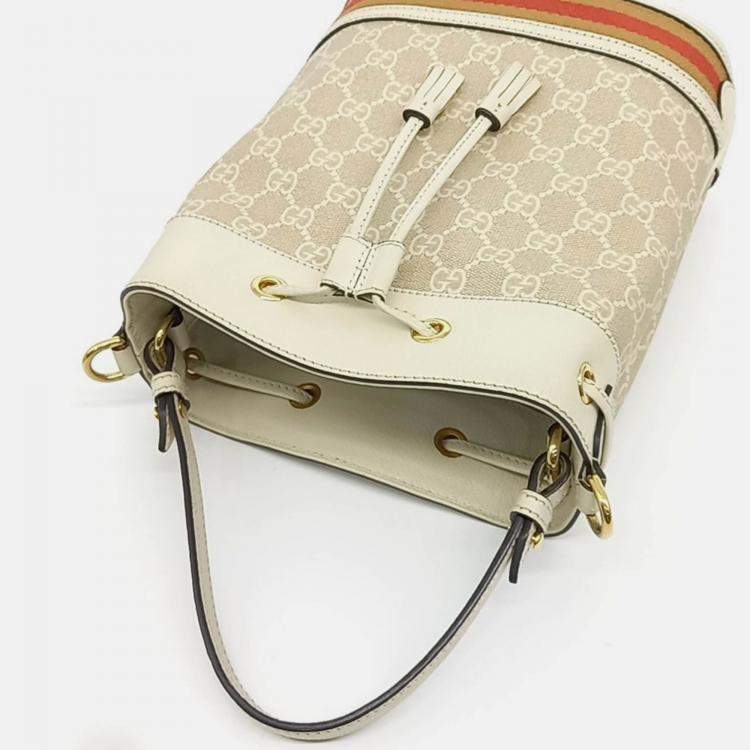 Pre Owned Gucci White Fabric and Leather Ophidia Small Bucket Bag
