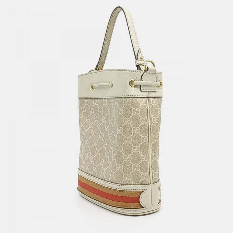 Pre Owned Gucci White Fabric and Leather Ophidia Small Bucket Bag