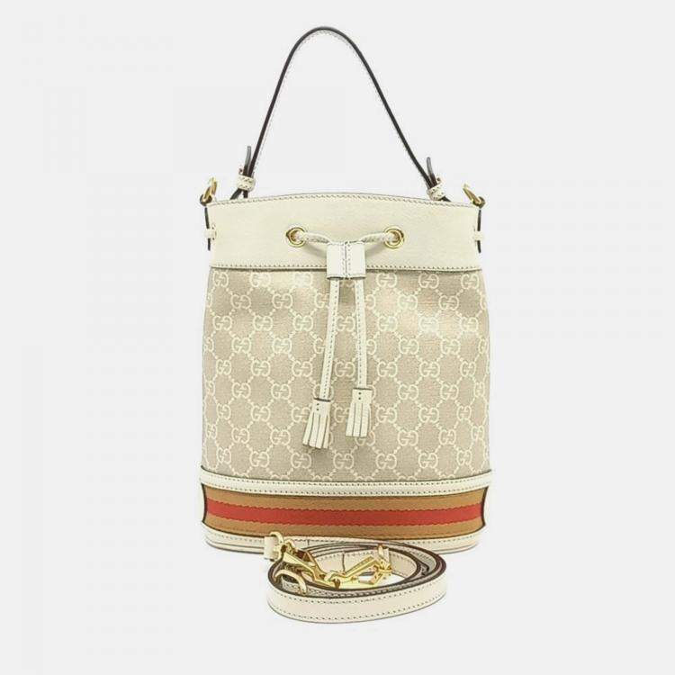 Pre Owned Gucci White Fabric and Leather Ophidia Small Bucket Bag