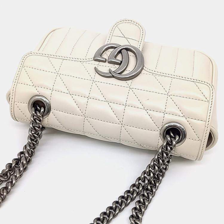 Pre Owned Gucci White Leather Matrasse Mini Shoulder Bag