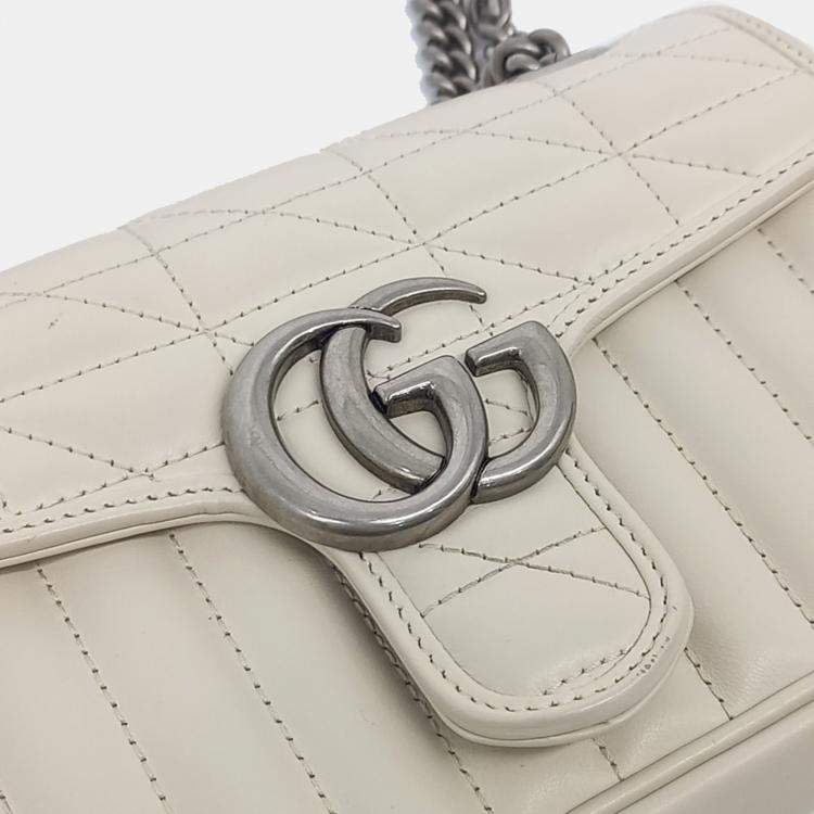 Pre Owned Gucci White Leather Matrasse Mini Shoulder Bag