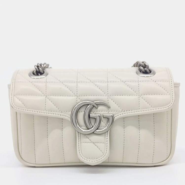 Pre Owned Gucci White Leather Matrasse Mini Shoulder Bag