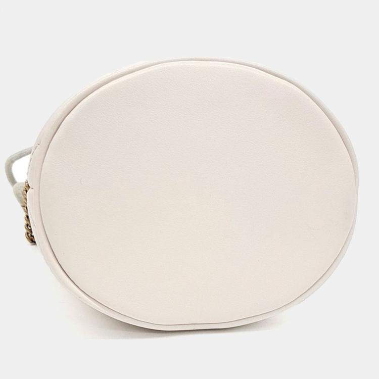 Pre Owned Gucci White Leather GG Marmont Mini Bucket Bag