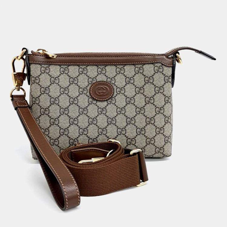 Pre Owned Gucci Beige PVC Interlocking G Clutch and Crossbody Bag