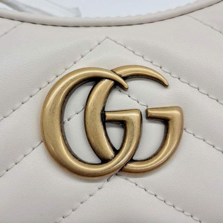 Pre Owned Gucci White Leather Marmont Half Moon Mini Shoulder Bag