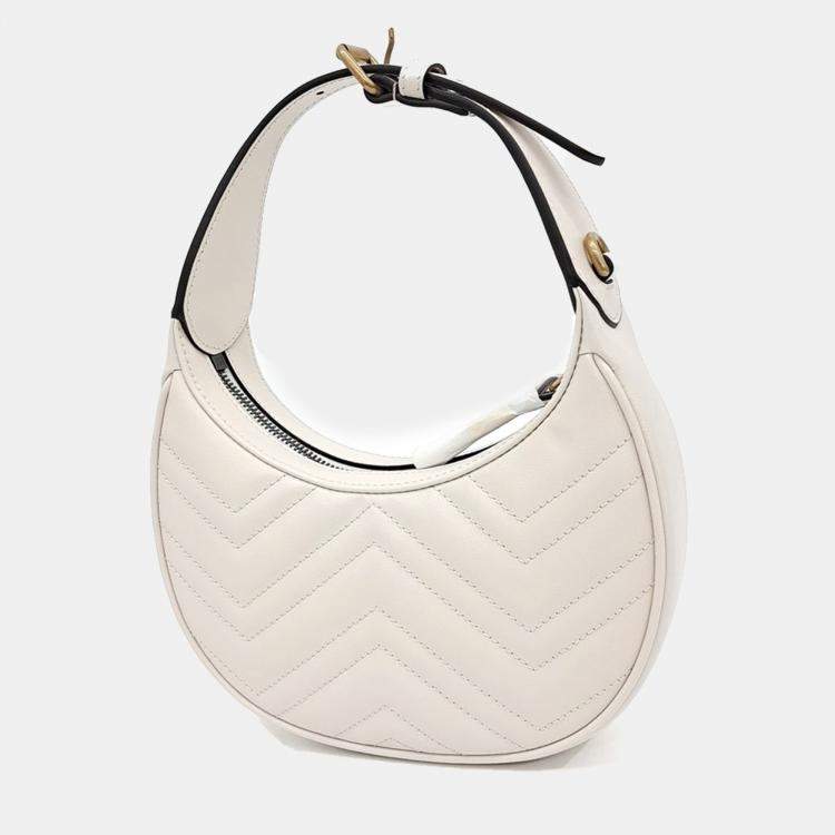 Pre Owned Gucci White Leather Marmont Half Moon Mini Shoulder Bag
