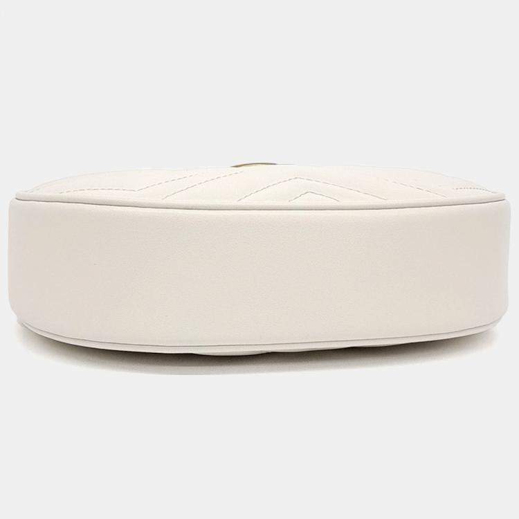 Pre Owned Gucci White Leather Marmont Half Moon Mini Shoulder Bag