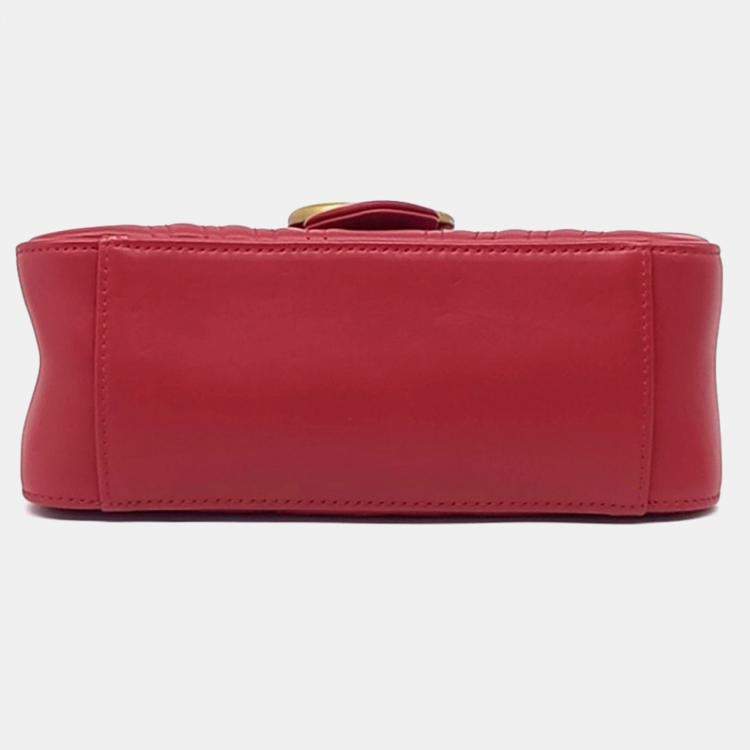 Pre Owned Gucci Red Leather Marmont Mini Top Handle Shoulder Bag