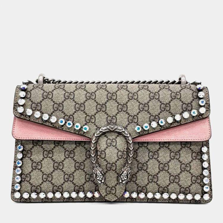 Pre Owned Gucci Beige Pink Canvas and Leather Dionysus Chain Shoulder Bag