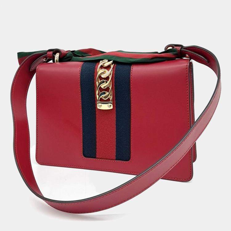 Pre Owned Gucci Red Leather Sylvie Bag