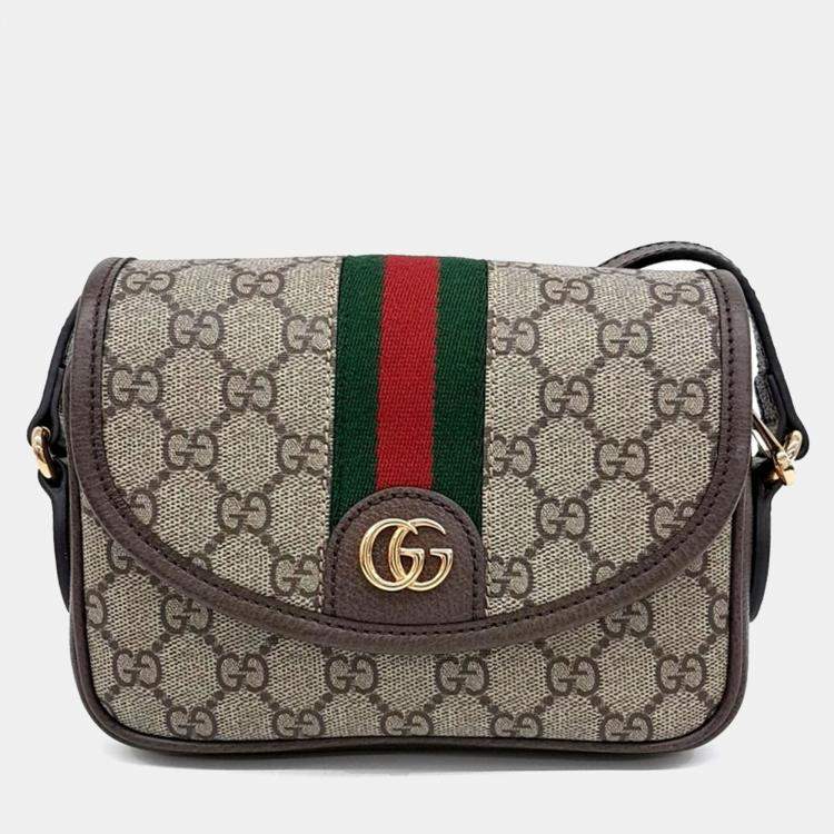 Pre Owned Gucci Beige Coated Canvas and Leather Ophidia Mini GG Shoulder Bag