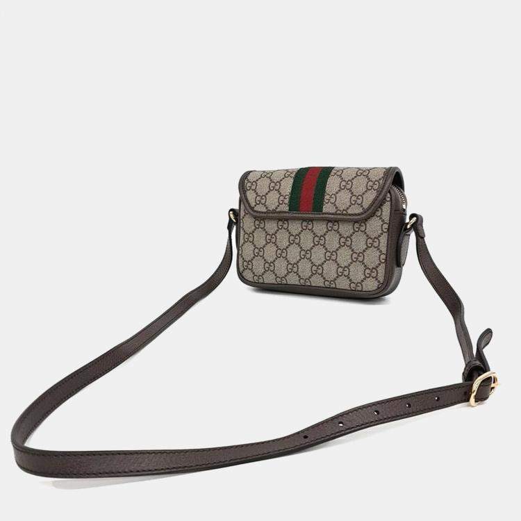Pre Owned Gucci Beige Coated Canvas and Leather Ophidia Mini GG Shoulder Bag