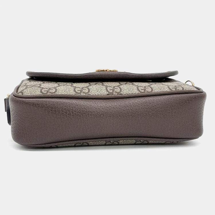 Pre Owned Gucci Beige Coated Canvas and Leather Ophidia Mini GG Shoulder Bag