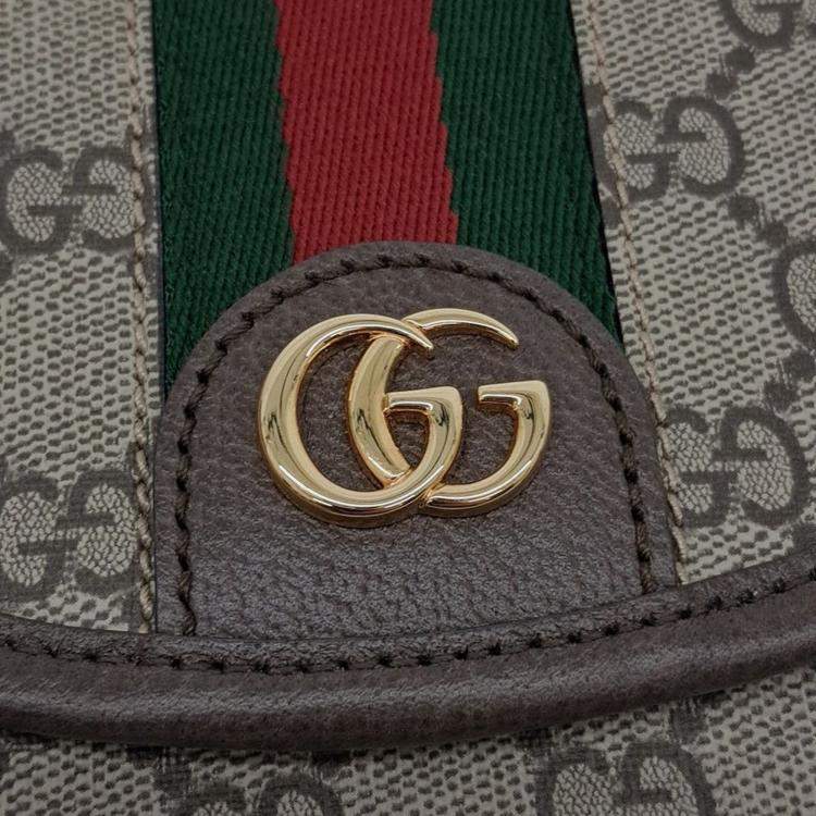 Pre Owned Gucci Beige Coated Canvas and Leather Ophidia Mini GG Shoulder Bag