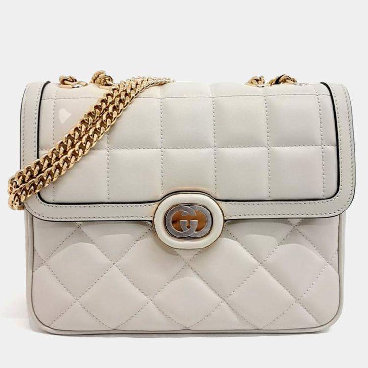 Pre Owned Gucci White Leather Deco Small Shoulder Bag
