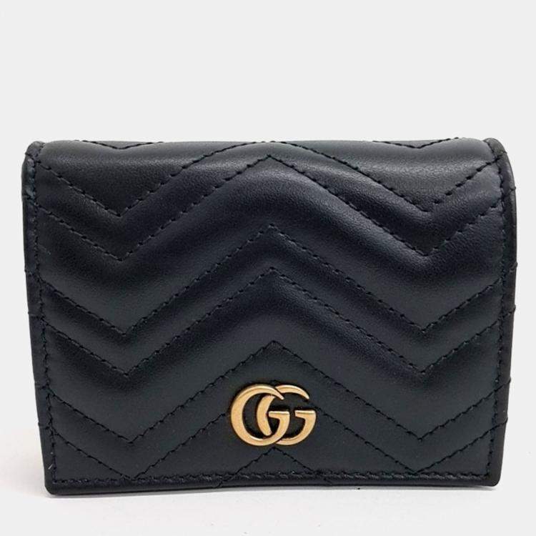 Pre Owned Gucci Black Leather Marmont Half Wallet