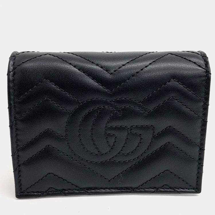 Pre Owned Gucci Black Leather Marmont Half Wallet