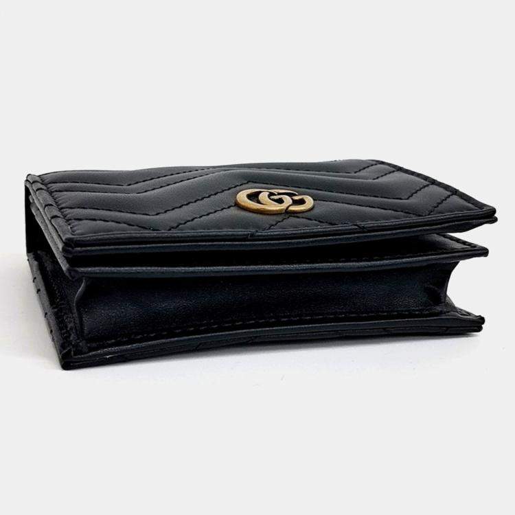 Pre Owned Gucci Black Leather Marmont Half Wallet