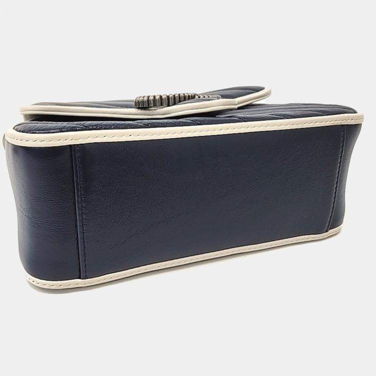 Pre Owned Gucci Navy Blue Leather GG Marmont Mini Top Handle Bag