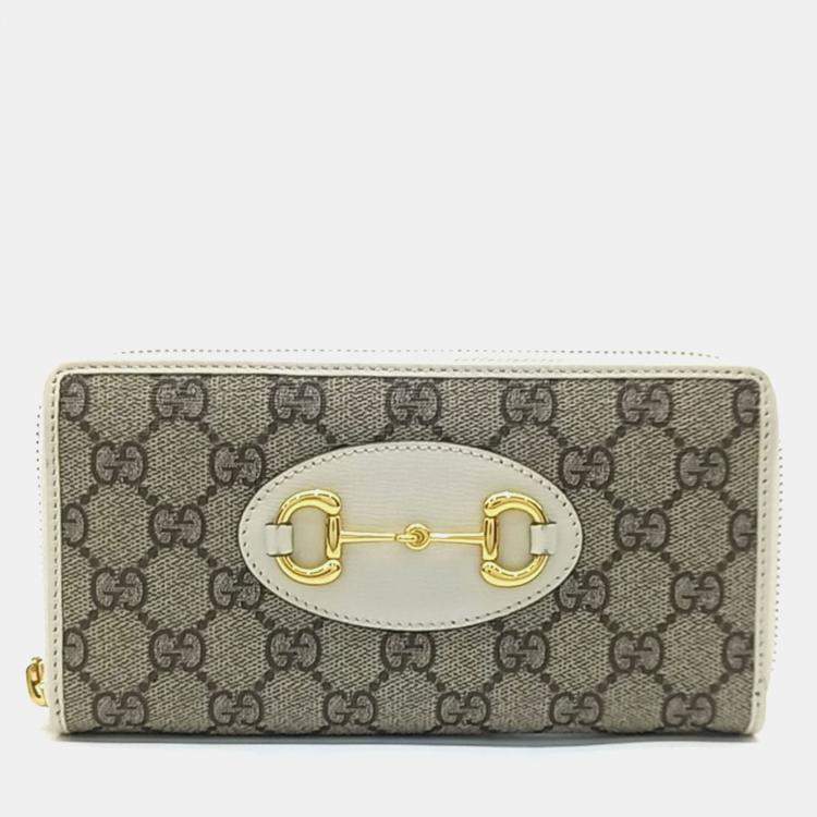 Pre Owned Gucci Beige White Canvas Horsebit Long Wallet