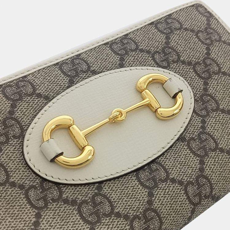 Pre Owned Gucci Beige White Canvas Horsebit Long Wallet