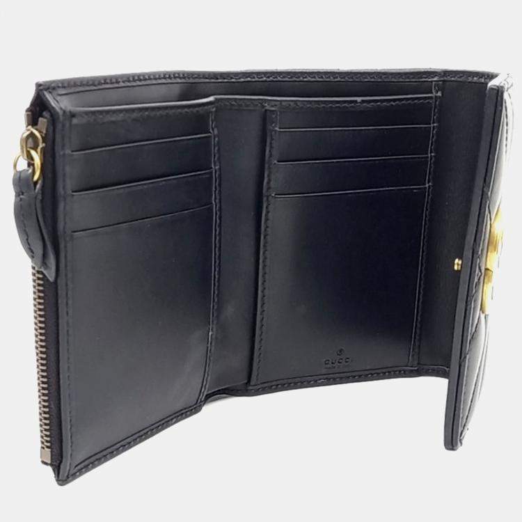 Pre Owned Gucci Black Leather Marmont Chevron Medium Wallet