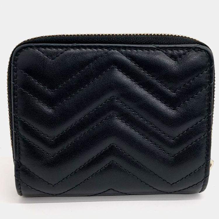 Pre Owned Gucci Black Leather Marmont Half Wallet