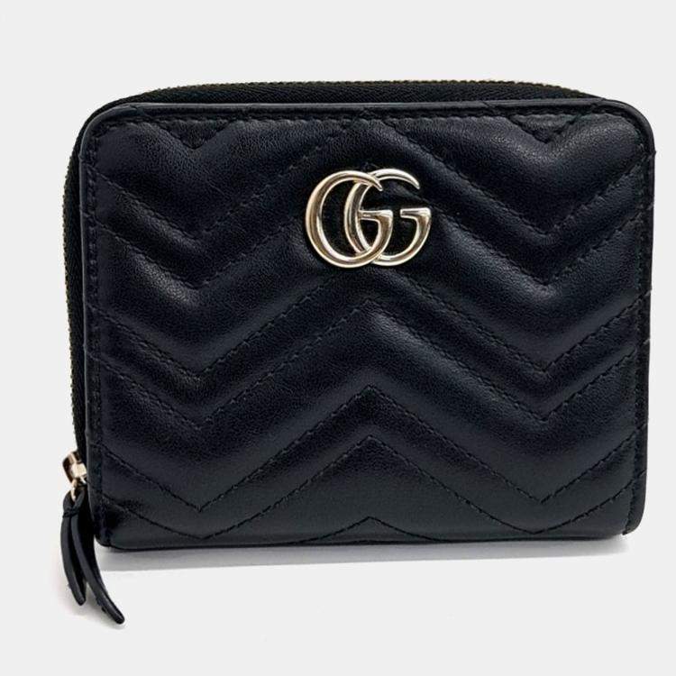 Pre Owned Gucci Black Leather Marmont Half Wallet