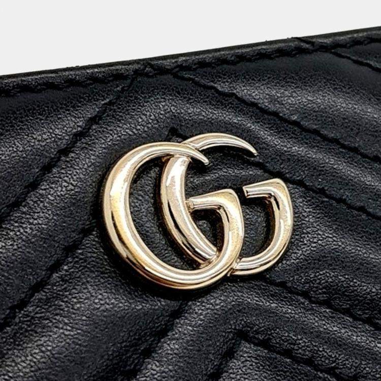 Pre Owned Gucci Black Leather Marmont Half Wallet