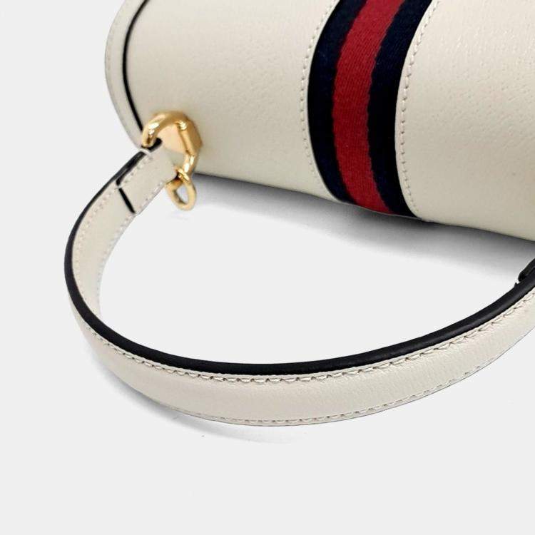 Pre Owned Gucci Cream Leather Ophidia Top Handle Bag