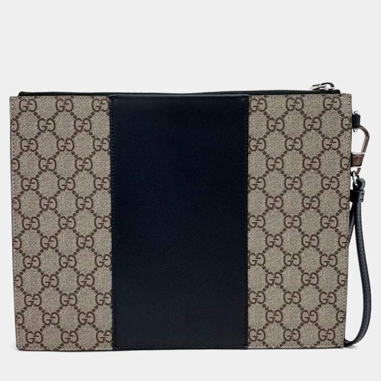 Pre Owned Gucci Beige/Black Canvas GG Supreme Clutch