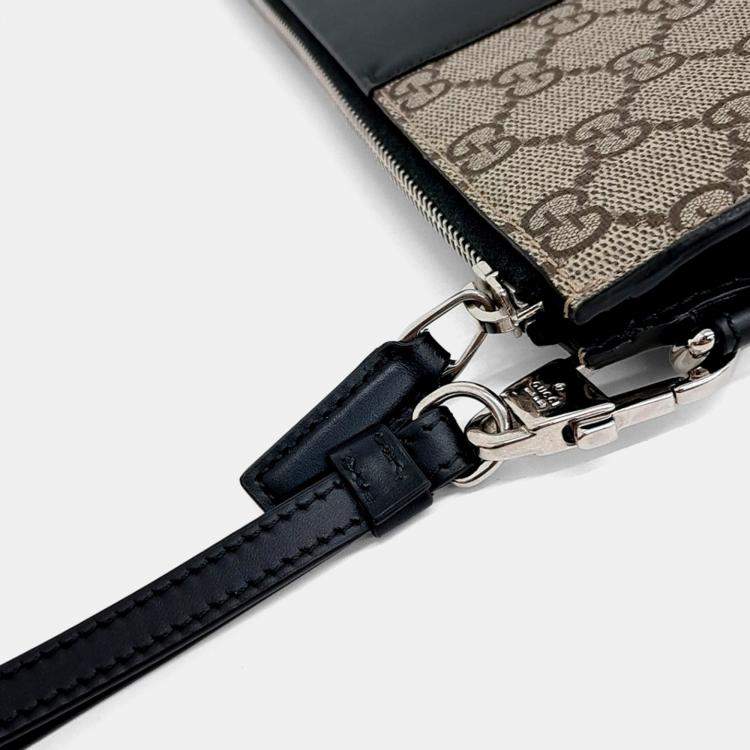 Pre Owned Gucci Beige/Black Canvas GG Supreme Clutch