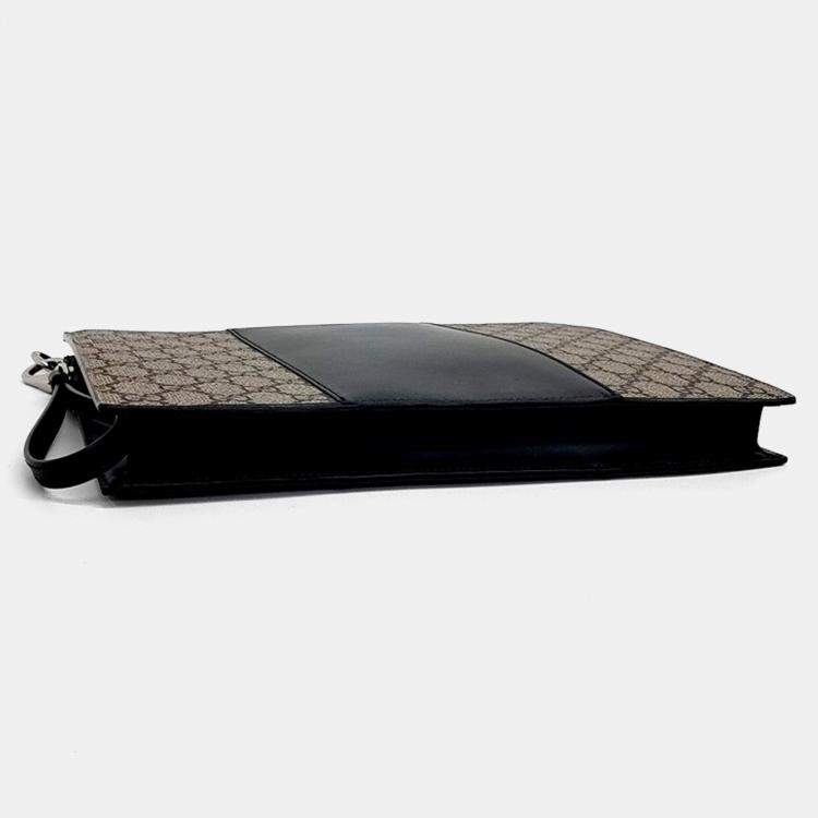 Pre Owned Gucci Beige/Black Canvas GG Supreme Clutch