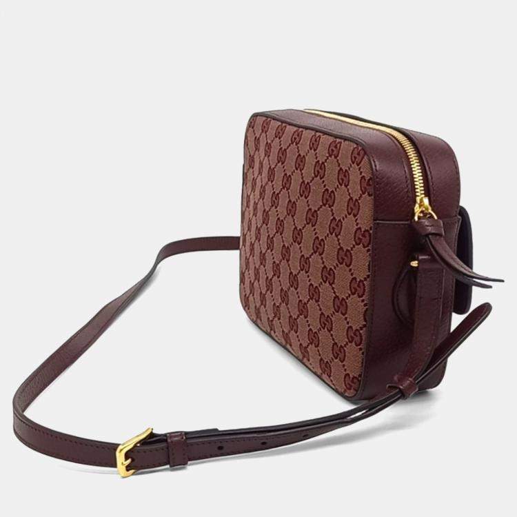 Pre Owned Gucci Burgundy Coated Canvas 1955 Horsebit Small Crossbody Bag