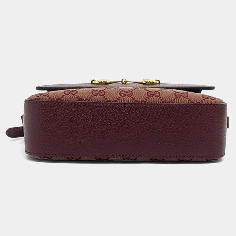 Pre Owned Gucci Burgundy Coated Canvas 1955 Horsebit Small Crossbody Bag