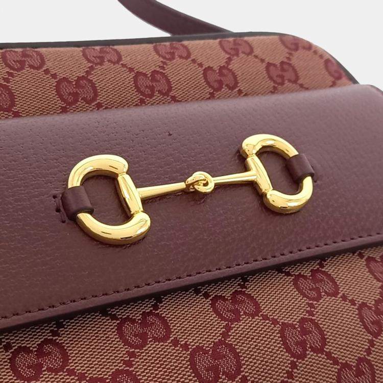Pre Owned Gucci Burgundy Coated Canvas 1955 Horsebit Small Crossbody Bag
