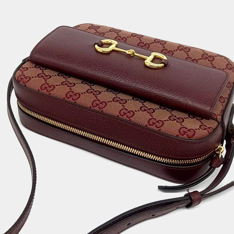 Pre Owned Gucci Burgundy Coated Canvas 1955 Horsebit Small Crossbody Bag