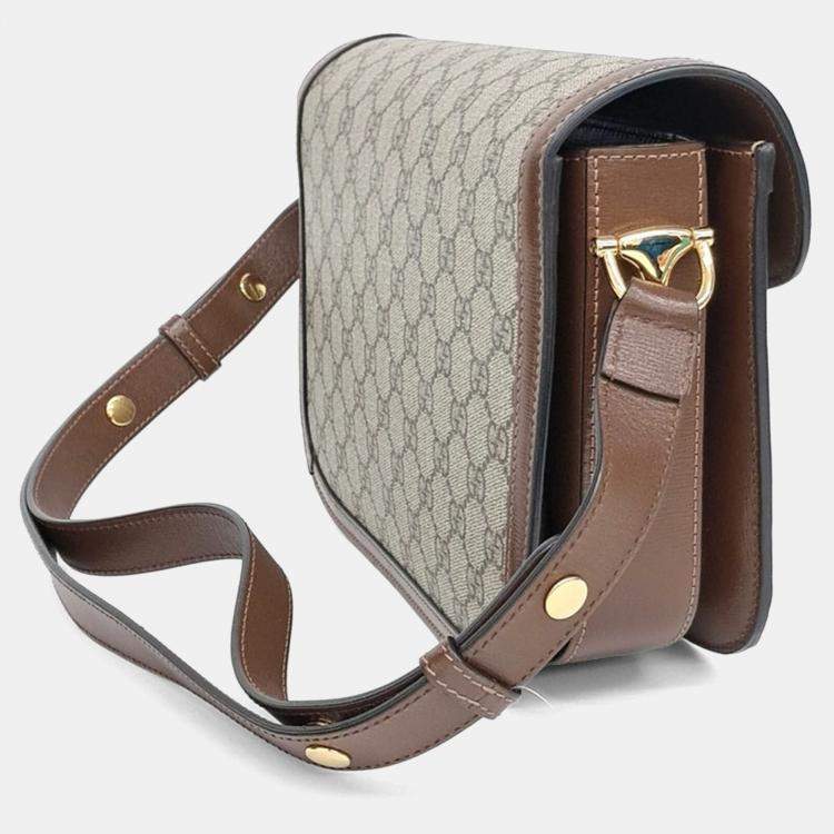 Pre Owned Gucci Beige/Brown Coated Canvas 1955 Horsebit Shoulder Bag