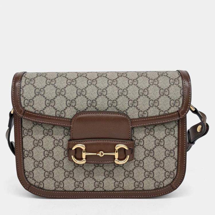 Pre Owned Gucci Beige/Brown Coated Canvas 1955 Horsebit Shoulder Bag
