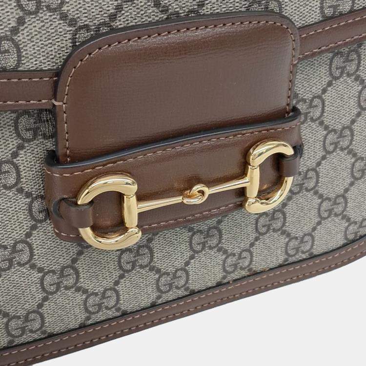 Pre Owned Gucci Beige/Brown Coated Canvas 1955 Horsebit Shoulder Bag